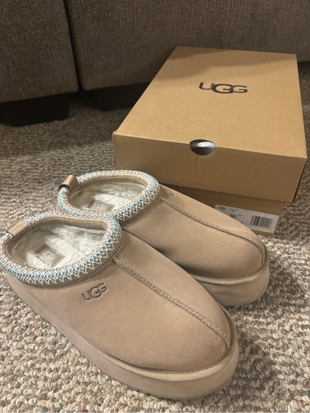 UGG Tazz Women's Tan Suede Mule Clog with Cream Trim